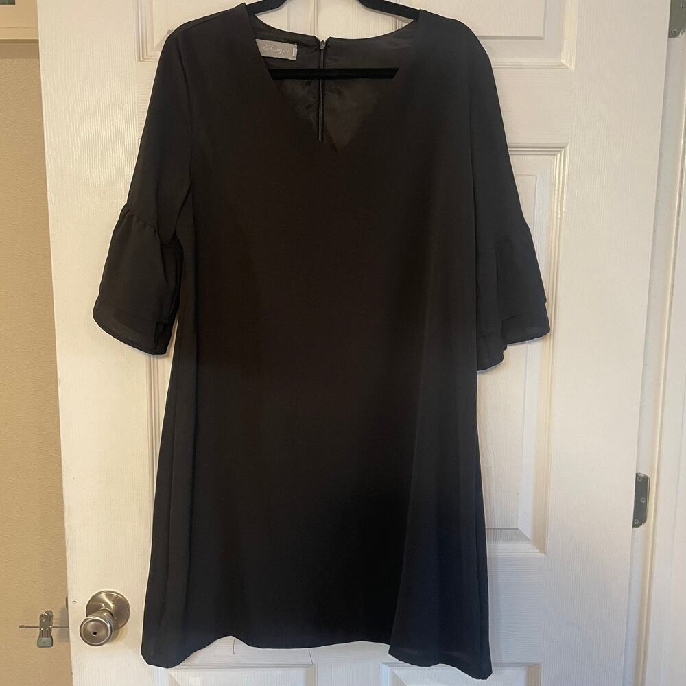 BELONGSCI Shift Dress Womens Large V Neck Bell Sleeve Ruffle Mini Dress